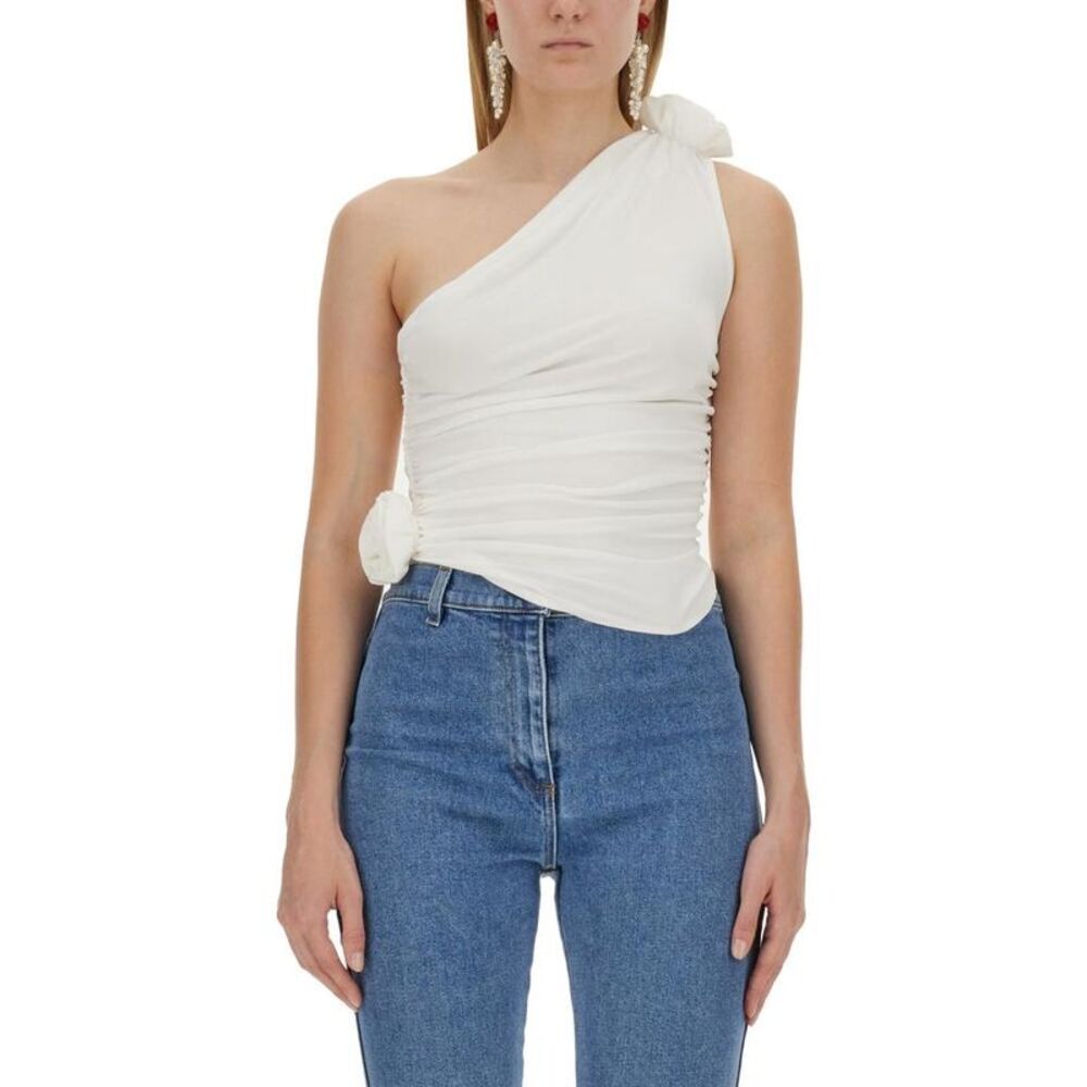 MAGDA BUTRYM Asymmetric Ruched One-Shoulder Top Women Beige T-Shirts & Tops